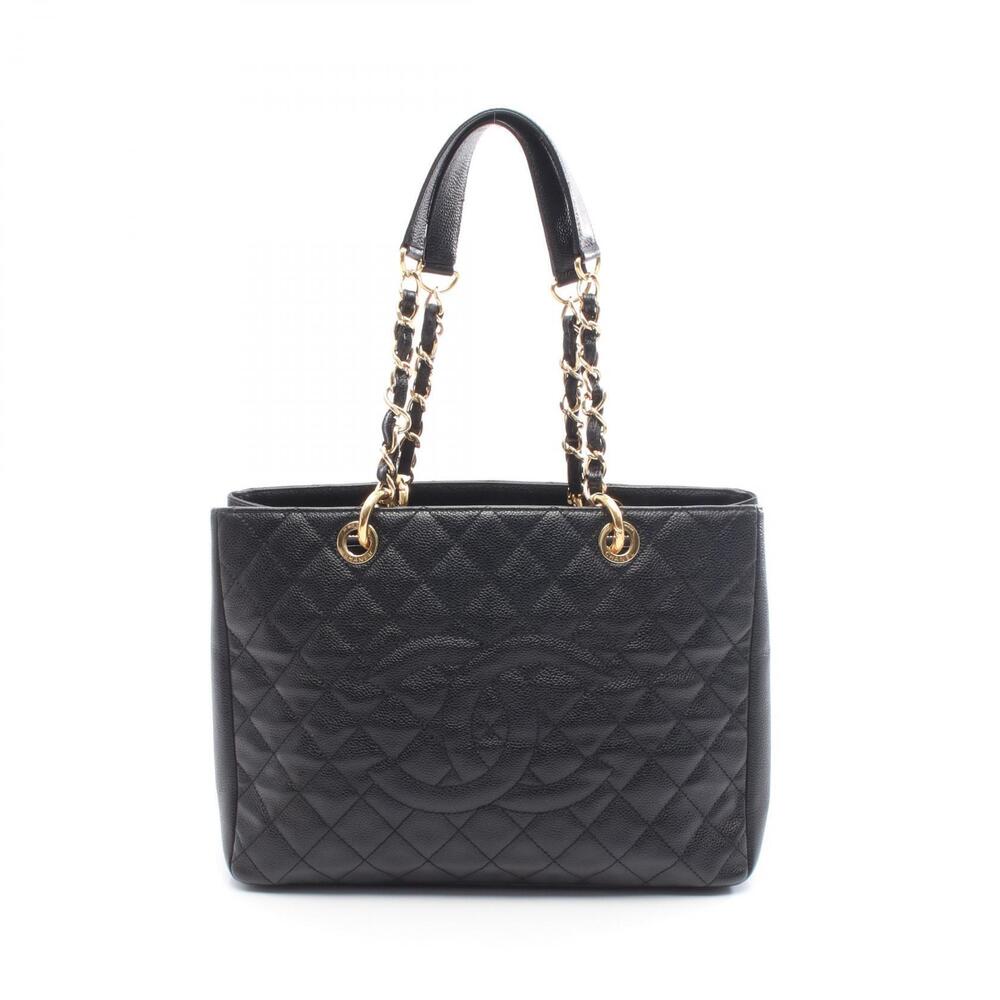 Chanel Matelasse Grand Shopping GST Tote Bag Leather Calfskin Cowhide Black